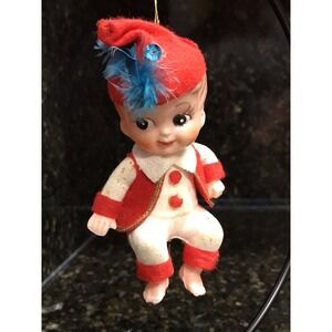 Vintage‎ Elf Pixie Boy Christmas Ornament Flocked Plastic Shelf Sitter